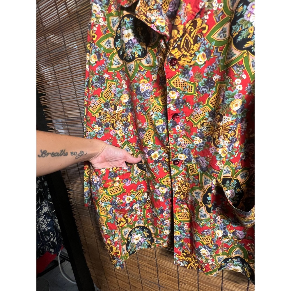 Kenzo Vintage 2 Piece Set Red Floral Mandala Shirt and Pants Outfit - Picture 10 of 12